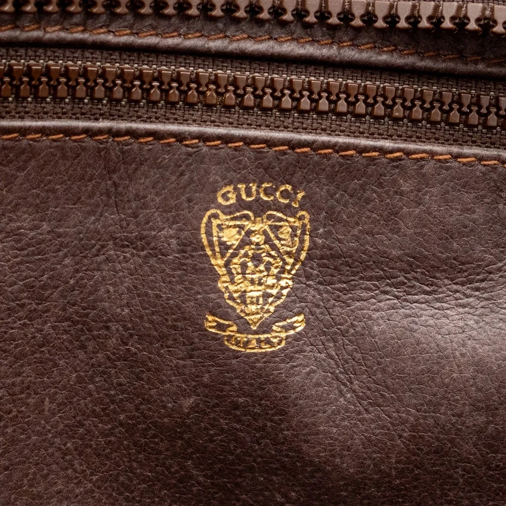 Vintage Gucci Brown Leather Boston Satchel Handbag Gold Logo Italy Doctor Bag